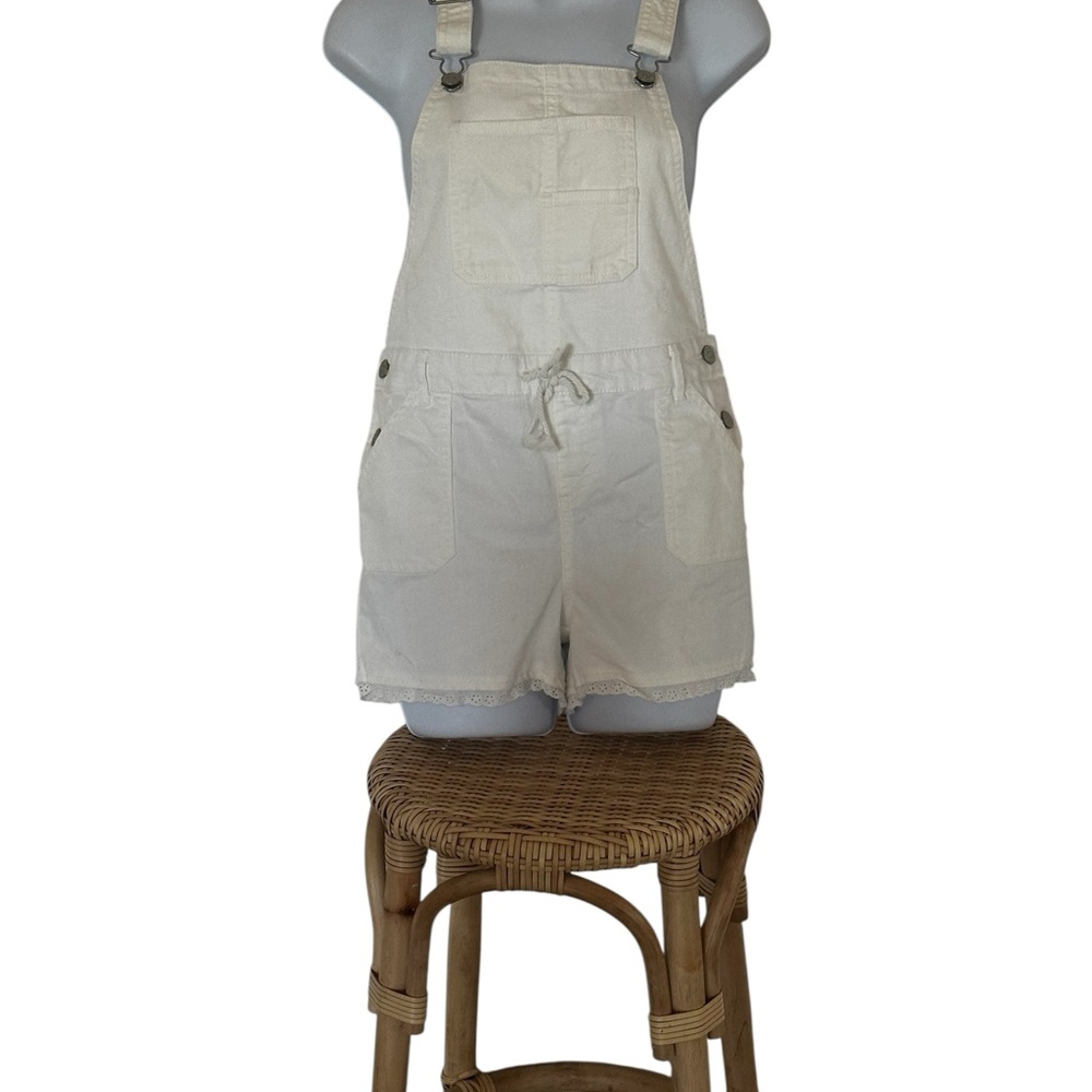 Epic Threads Angel White Denim overall Shorts Adjustable Straps Sz 16
